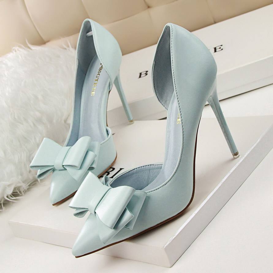 2025 New Bowknot Design Women Girl Sweet Stilettos Pointed Toe High Heel Pump Shoes for Ladies