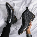 Pointy Toe Fashion Design Plaid Upper Comfortable Durable Wedding Shoes Men Ankle Boots