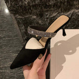 Sandalias De Verano Closed Pointed Toe Diamond Rhinestone Bling Fashion Designer Ladies High Heels for Women Sandal Sexy