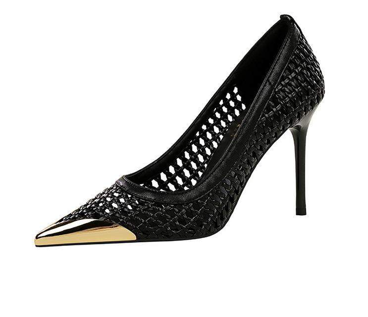 Elegant Shoes 9.5CM Women 2025 New Summer Woven Hollowed Out Sandals Stylish Comfortable Single Shoes Heels