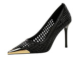 Elegant Shoes 9.5CM Women 2025 New Summer Woven Hollowed Out Sandals Stylish Comfortable Single Shoes Heels