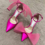 Hot Selling Luxury Pointed Toe Stilettos Comfortable Wedding Bride Bow Heels for Lady