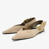New Arrival Women's Pointed-Toe Casual Sandals Velvet Soft-Sole Ankle Strap Quality Daily Ladies Flat Heel Sandals