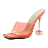 Transparent Open Toe High Heel Mules Comfortable Party Sandalias Mujer Slippers