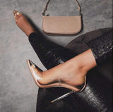 Zapatos Tacon PVC Upper Pumps Fashion Pointed Toe Stiletto Crystal Perspex Clear Heels for Ladies and Women