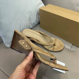 Summer French-Style Gorgeous Toe-Post Wedge Sandals Fashionable High-Heel Flip-Flop Sandals for Women