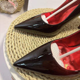 Metal Buckle 8CM/10CM Chaussure Talons Trending Black Patent Leather Pointed Toe Red Insole Slip-On Pumps Heels for Ladies