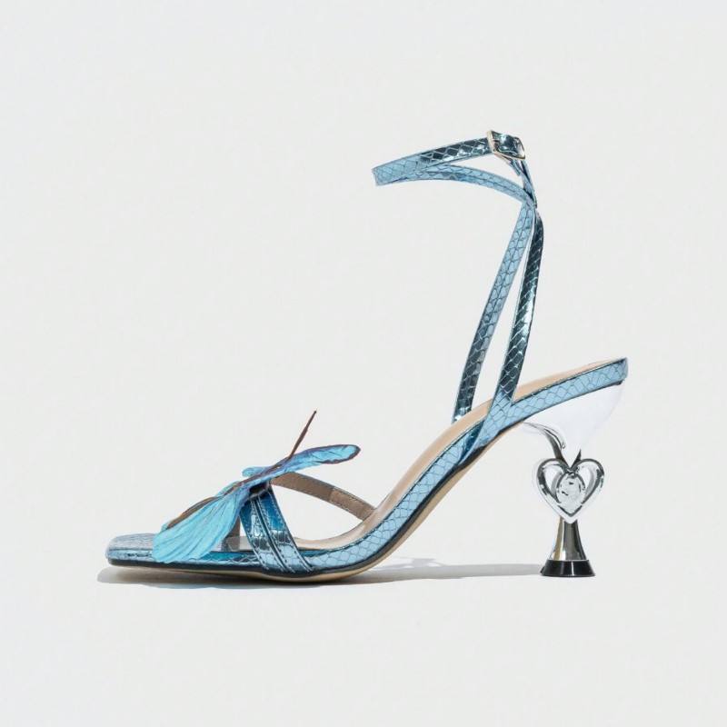 Designer New Style 2025 Best Seller Butterfly Women Square Toe 8CM Heel Sandals