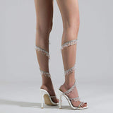 Crtsyal Talons Carre Tendanc Ankle Wrap Lace up Luxury Sexy Strappy Heels 2025