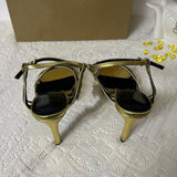 New Style French-Style Open-Toe Ladies Sexy Stiletto Heel Sandals Golden Color with Ankle Strap for Women