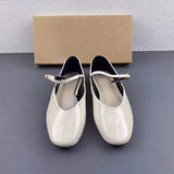 Glossy Leather Sandales-Femme- Job Female Shoes High Quality Flat Pumps for Ladies