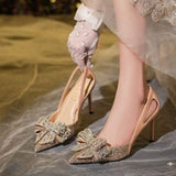 6CM/8CM Talons Pour Femme Rhinestone Bow Fashion Party Shoes Women Pumps Heels for Ladies