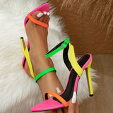 Contrast Sandals Zapatos Mujer Saltos Fashion Lace up Strappy Buckle Strap New Heels for Ladies