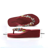 Summer Beach Crystal Rhinestone Handmade Wedge Shoes Female Ladies Flip Flops Slippers