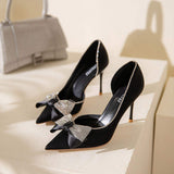 Zapato Mujer Taco Alto High Quality Elegant Lady.Pumps Bow Pink Rhinestone Diamond Heels