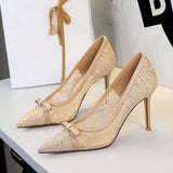 Summer Lace Flower Women Pumps Shallow Mouth Mesh Hollow High Heels Party Single Shoes Stilettos Pointed Toe Pumps