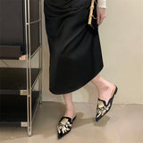 Hot Selling Satin Sandals Embroidered Pointed Toe Soft Breathable Lining Elegant Mules Slip on Flats