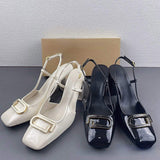 Calzado De Mujer 2025 Summer SquareToe Sandal Slingback Chunky Block High Heels for Women