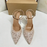 Sexy Pointed Toe Stiletto Heels for Women Chic Black and White Sequined Slingback Pumps Glamorous Party Evening Shoes Silver