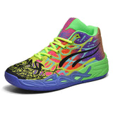 Mens Basketball Shoes Colorful Graffiti Printed High Top Sneakers Vibrant Galaxy Pattern Streetball Athletic Training Footwear