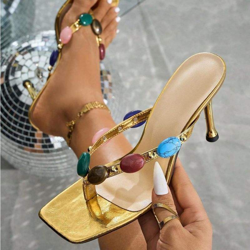 Gold Sexy Pumps Zapatos Mujer Saltos Flip Flop 2025 Trending Women's Heels