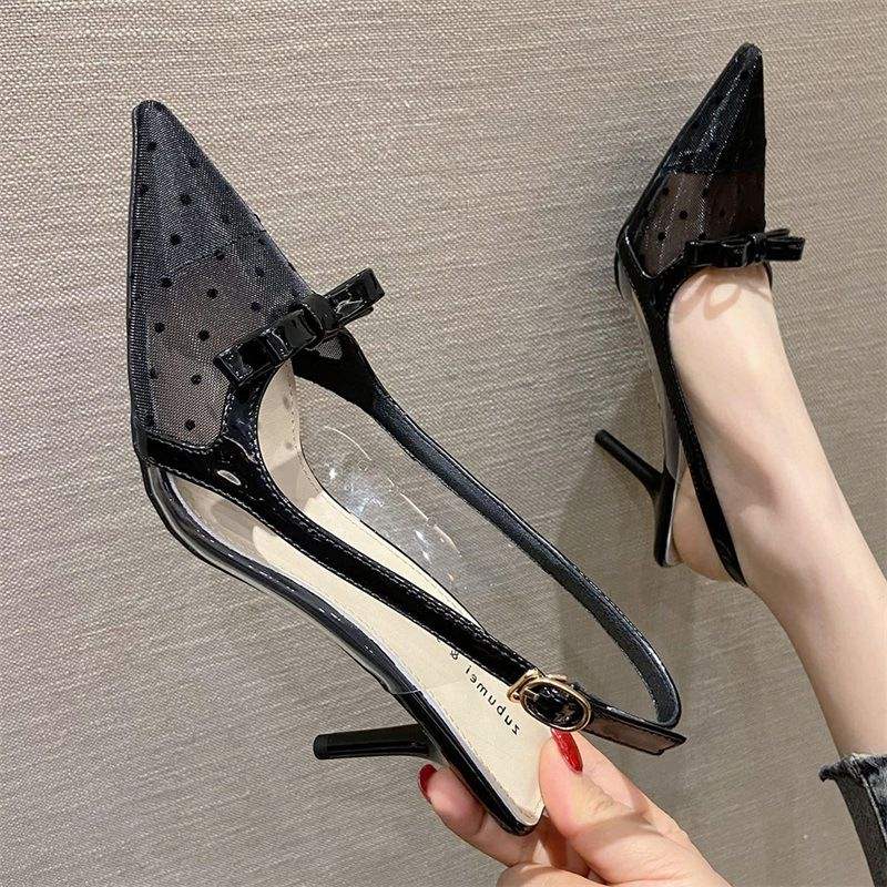 6CM Stiletto Escarpins Femme Talon Haut Sling Back Clear Sandals Sexy Pointed Transparent Heels