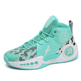 Breathable Mesh Upper Durable Leather Overlays Men High Traction Outsole High Top Basketball Shoes