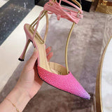 Chaussures a Talons Hauts Pour Femmes High Quality Ankle Strappy Trendy Cover Toe Sexy Rhinestone Luxury High Heels for Women