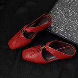 Women's Square Toe Leather Mules Metal Buckle Backless Slipper Sandals Heels for Casual Daily Wear