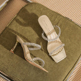 Luxury Rhinestone Open Toe Slipper Mules Low Latest Ladies Heels for Women Shoes