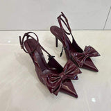 Bow Pointed Toe Spring Summer Mules Talons Haut Sexy Escarpins Wine Red Trending Women Heels