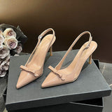 Elegant Nude Slingback Heels for Women Sexy Pointed Toe Stiletto Pumps Fashionable Bow Detail Dress Shoes Daily Office Heels