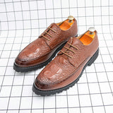 Pointed Toe Black Brown Red Color PU Pattern Lace up Quality Durable Comfortable Wedding Business Men Dress Shoes