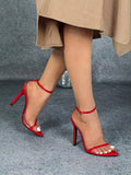 Ladies' Patent Leather Ankle-Strap Pointed-Toe Stiletto Sandals - Fashionable Party Sexy High-Heeled Sandals for Women