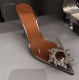 Chaussure Diamant Pointed Toe Tacones De Plastico PVC Upper Women Pumps Stiletto Crystal Perspex Clear Heels for Ladies