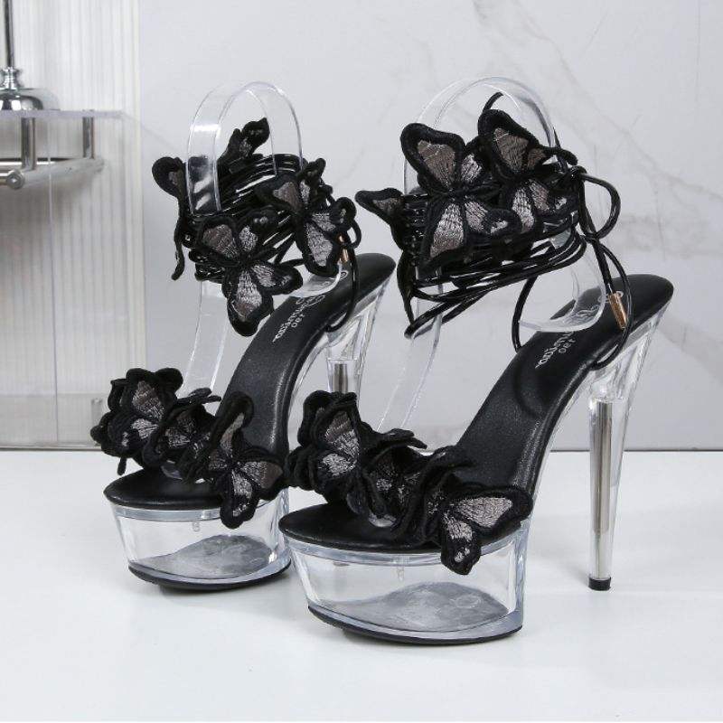Strappy Club Wear Butterfly Extreme High Pole Dance Sandal Platform Stripper Shoes Heels