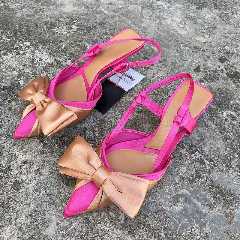 Slingback Escarpin Femme New Color Shoes Fashion Bow Tie Talon Mules for Women Shoes