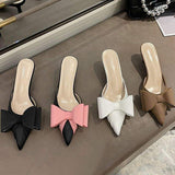 Bowknot Designer Cute Mules Lady Slippers Low Kitten Heels Sandals for Women
