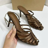 Elegant Celebrity-style Pumps With Closed Toe Vamp and Back Ankle Strap Women Low Heeled Sandals