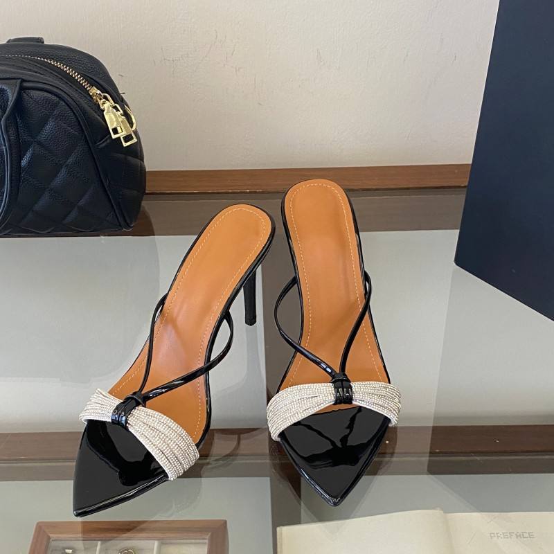 Fashion 2026 White Heels Pointed Toe Mules Luxury Rhinestone Strap Stiletto Sandals Comfortable Elegant Bridal Wedding Shoes