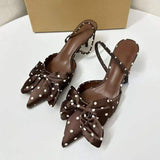 Babouche Femme 2025 New Fashion Polka Dot Open Toe Silk Women Slingback Mules 2025 Low Kitten Heels