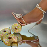 Sandales Talon Femme Glass Clear Transparent Bow Summer New Arrival Pearl Heels for Women and Ladies