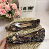 Retro Hot Selling Pantufla Loafer Slippers Luxury Diamond Rhinestone Ladies Pumps Flat Shoes