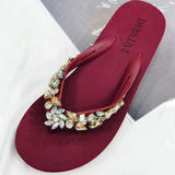 Muti Color Crystal Rhinestone Handmade Shoes Summer Arch Support Ladies Flip Flops Slippers