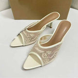 Backless Embroidered Beaded Mesh Sandals - Stylish Versatile Stiletto Peep Toe Women High Heeled Sandals