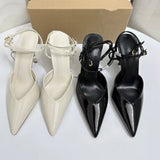 Patent Leather Embellished Pointed-Toe Women Sexy Stiletto Heel Mules - Closed-Toe Backless Heeled Sandals