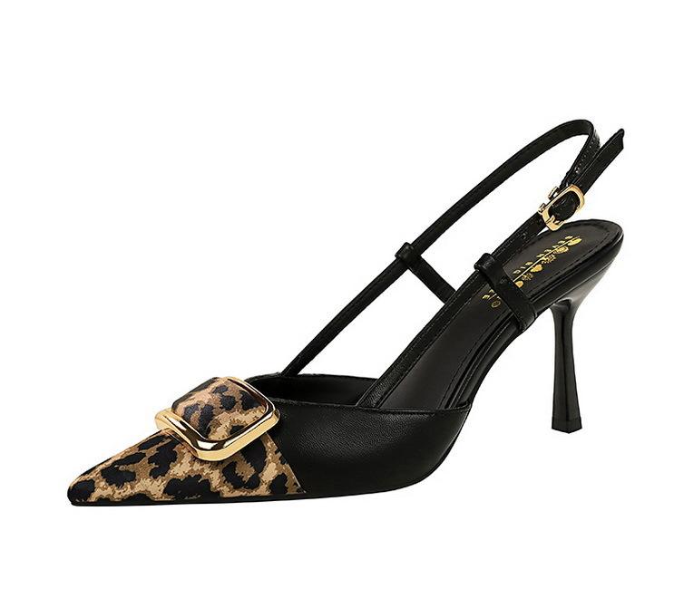 New Fashion Belt Buckle Strap Shoes Pointed Toe Women Pumps Heels Leopard Print Sexy Dress Sandalias De Mujer