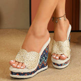 Comfortable Fashion Sexy Ladies High Heel Platform Gold Wedge Sandals for Women