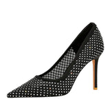 Rhinestone Mesh Women's Pointed Toe Luxury Dress Wedding Shoes Elegant Single Heels