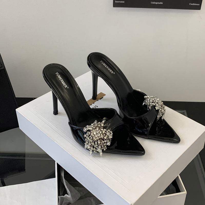 Luxury Rhinestone 2025 10CM New Style Women Shoes Sandals Slides Pumps Open Toe Slippers Heels
